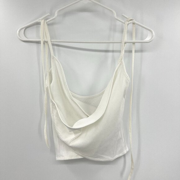 Shein White Ribbed Wrap Tie Spaghetti Strap Tank Small - Picture 1 of 2
